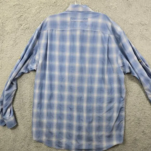 Duluth Trading Co Men's Blue Plaid Long Sleeve Button Up Roll Tab Size L Tall - Picture 6 of 10